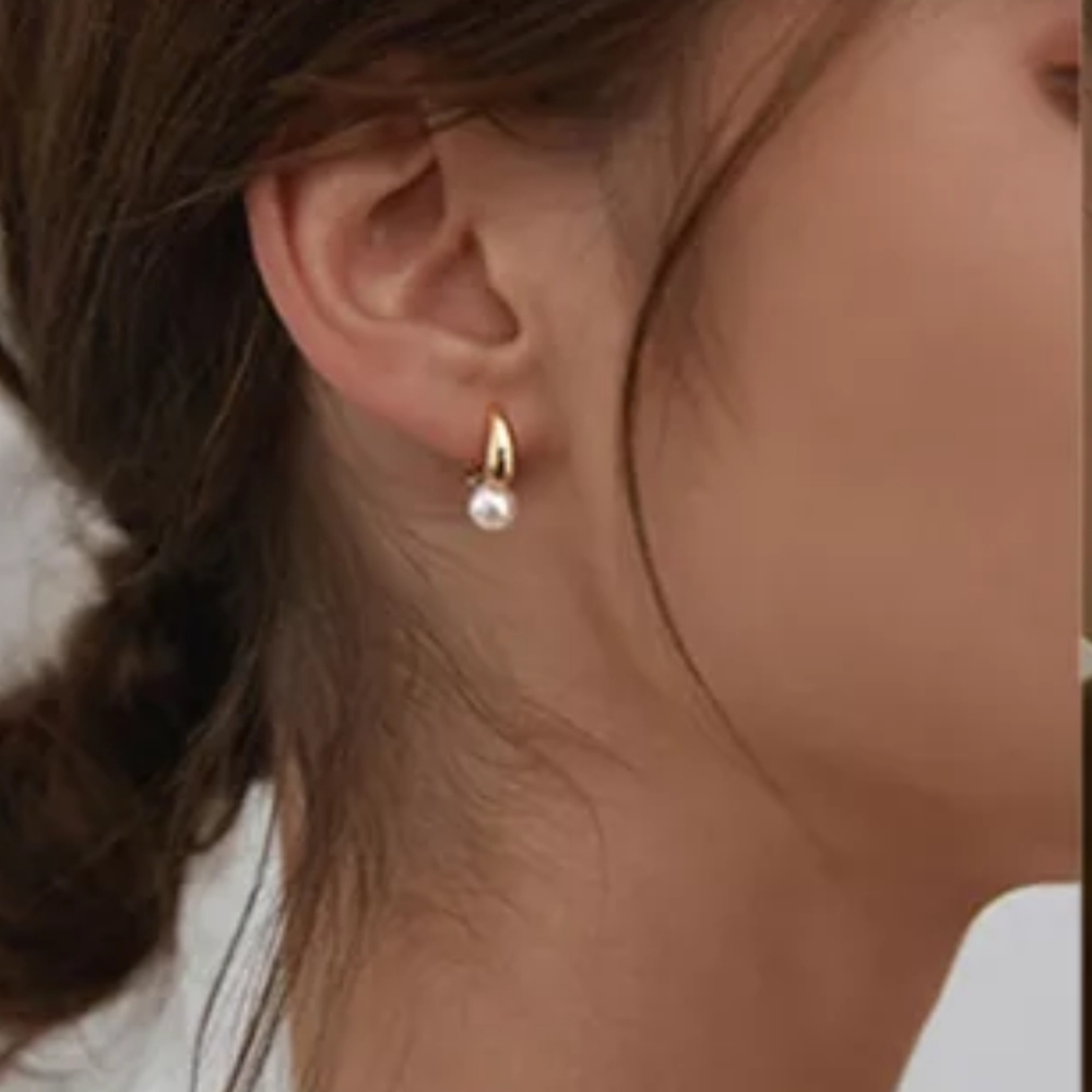 Silver Pearl Hoop Earrings - Picture 2 of 5